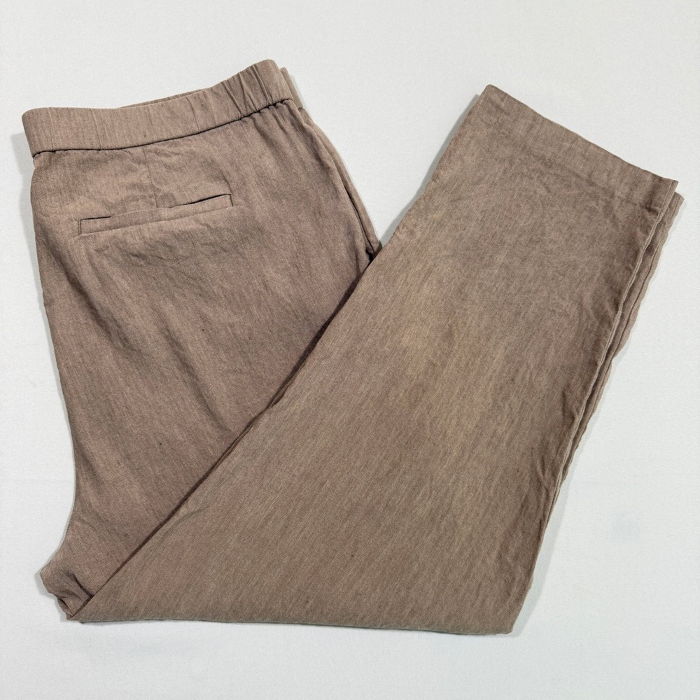 J.Jill Linen Stretch Pants Women XL Tall Taupe Brown Straight Leg Casual Minimal